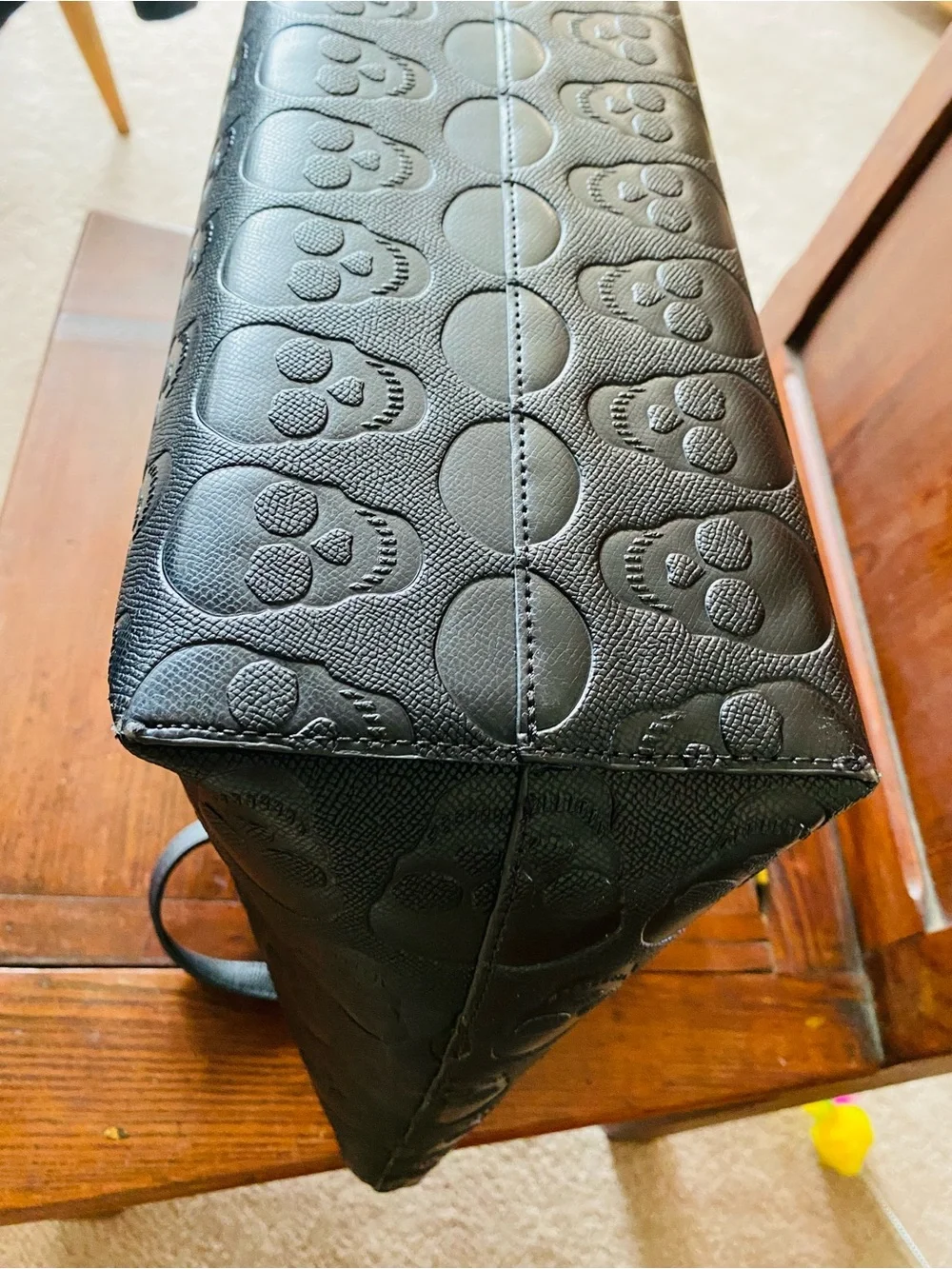 Betsey Johnson Black Embossed Skull Tote with Gold Plaque